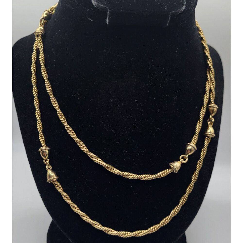 Vintage Monet Gold Tone Multi Strand Curb Chain Knot Station Necklace 37in